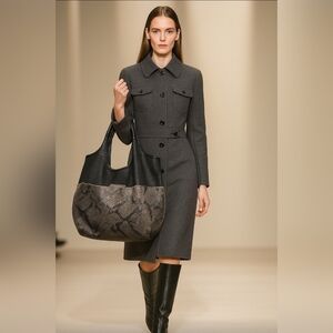 Daniella Lehavi Personals Oversized Snake Print Tote Bag Black Gray Leather